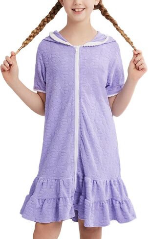 Weixinbuy Girls Swim Cover Up Swimsuit Terry zip Up Swimwear Hoodie Dress Wrap in Kuwait