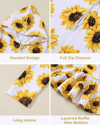 Girls Swim Cover Up Dress Long Sleeve Hooded Zip Up Bathing Suit Cute Ruffle Coverup Kids Pool Beach Robe 4-10Y in Kuwait