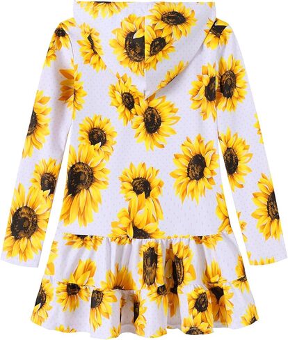 Girls Swim Cover Up Dress Long Sleeve Hooded Zip Up Bathing Suit Cute Ruffle Coverup Kids Pool Beach Robe 4-10Y in Kuwait