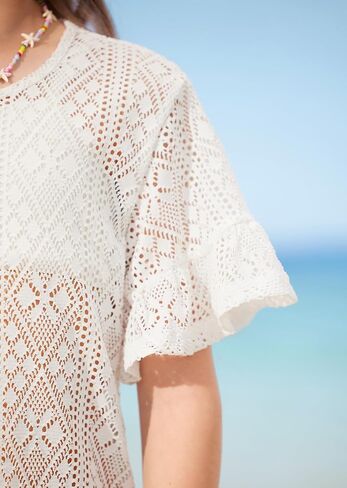 BesserBay Girls Ruffle Sleeve Round Neck Sheer Beach Dress Hollow Out Vacation Chiffon Bikini Swimsuit Cover Up in Saudi Arabia