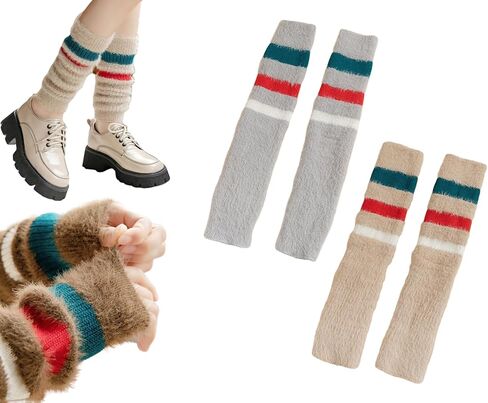 CHUNFO Womens Warm Leg Warmers Cute Calf Wool Cotton Striped Oversleeve Soft Knitted Leggings Casual Athlete Pilates in Saudi Arabia