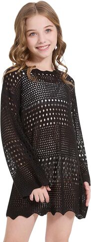 Wulful Girl's Crochet Long Sweeve Swimwear Cover Up Summer Beach Dress Swimsuit in Saudi Arabia