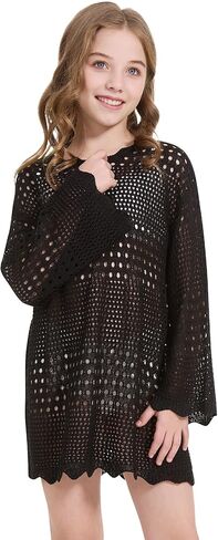 Wulful Girl's Crochet Long Sweeve Swimwear Cover Up Summer Beach Dress Swimsuit in Saudi Arabia