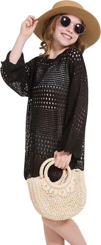 Wulful Girl's Crochet Long Sweeve Swimwear Cover Up Summer Beach Dress Swimsuit in Saudi Arabia