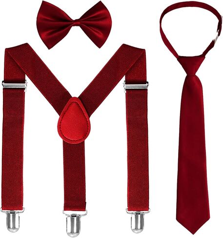 Kids Suspenders Bowtie Necktie Sets Adjustable Suspender Elastic Necktie Classic Accessories for Boys Girls in Saudi Arabia