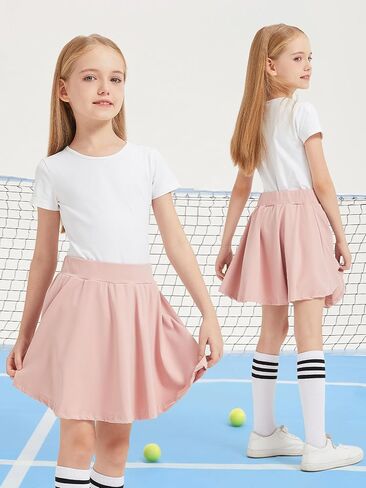 Girls Tennis Skirt with Pockets Kids Teen Sports Skirt with Lining Shorts High Elastic Waist A Line Stretchy Skirt in Saudi Arabia