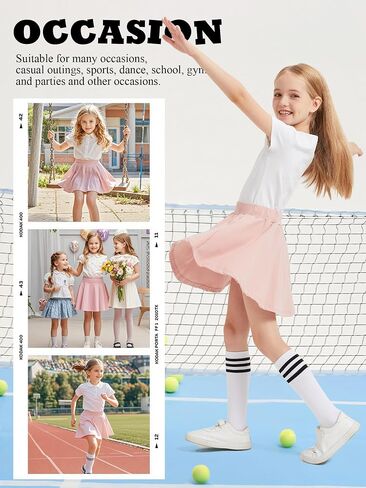 Girls Tennis Skirt with Pockets Kids Teen Sports Skirt with Lining Shorts High Elastic Waist A Line Stretchy Skirt in Saudi Arabia