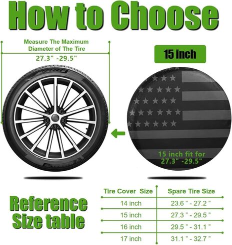 WSSROGY 27-29 inch US Flag Spare Tire Cover Thickening PU Leather Soft Spare Tire Cove Fit for Jeep, Trailer, SUV, Truck (US Flag, Black, 15 inch for Diameter 27" - 29") in Saudi Arabia
