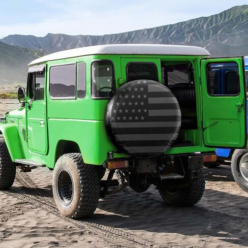 WSSROGY 27-29 inch US Flag Spare Tire Cover Thickening PU Leather Soft Spare Tire Cove Fit for Jeep, Trailer, SUV, Truck (US Flag, Black, 15 inch for Diameter 27" - 29") in Saudi Arabia