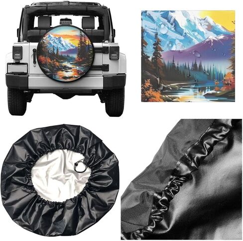Mountain Landscape Spare Tire Cover for Rv Trailer Camper- Cute Wheel Protectors Cover Waterproof Universal Fit for Truck SUV Travel Camping Outdoor-15 inch in Kuwait