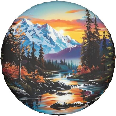 Mountain Landscape Spare Tire Cover for Rv Trailer Camper- Cute Wheel Protectors Cover Waterproof Universal Fit for Truck SUV Travel Camping Outdoor-15 inch in Kuwait