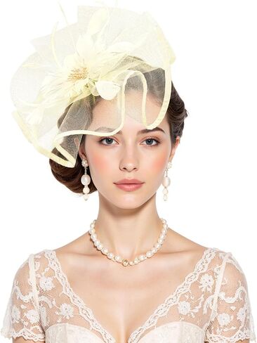 Century Star Womens Fascinator for Women Kentucky Hats Derby Tea Party 2025 Mesh Flower with Feather Wedding Church Hat in Kuwait