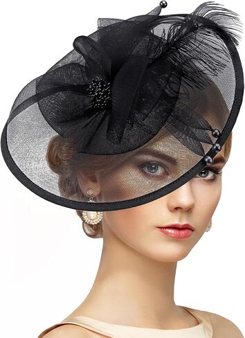 Feather Tea Party Fascinator - 2025 Derby Hat مع Hairpin ، قبعات الخمسينيات من القرن العشرين للنساء ، 11.81 "x9.84" in Kuwait