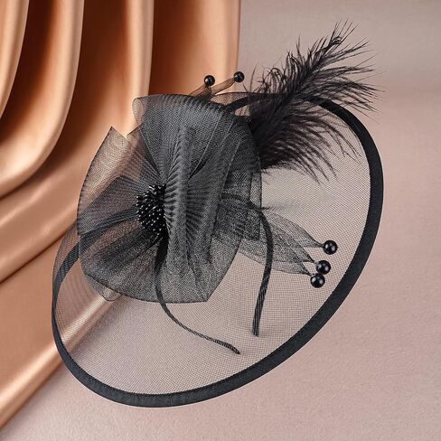 Feather Tea Party Fascinator - 2025 Derby Hat مع Hairpin ، قبعات الخمسينيات من القرن العشرين للنساء ، 11.81 "x9.84" in Kuwait