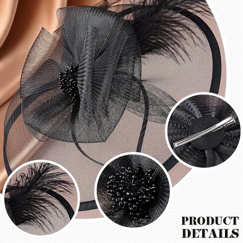 Feather Tea Party Fascinator - 2025 Derby Hat مع Hairpin ، قبعات الخمسينيات من القرن العشرين للنساء ، 11.81 "x9.84" in Kuwait