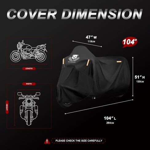 أغلفة دراجة نارية أغلفة مقاومة للماء في الهواء الطلق في الشارع الشاق الشارع Goldwing Cruiser Touring Bike Cover Fit Harley Davidson Honda Indian Yamaha ، All Weather Protection ، 116 "LX 47.2" WX55 H-Clawscover in Kuwait
