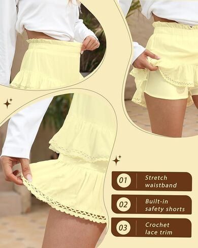 Seawhisper Skirt with Shorts Flowy Skorts for Woman Dressy Casual Boho Ruffle Tiered Skorts XS-XXL in Saudi Arabia