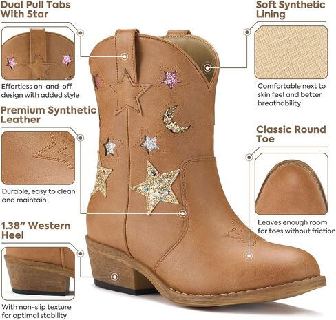 Rollda Girls Cowboy Boots Cowgirl Boots for Girls Star Boots Kids Western Boots for Toddler/Little Kid/Big Kid in Saudi Arabia