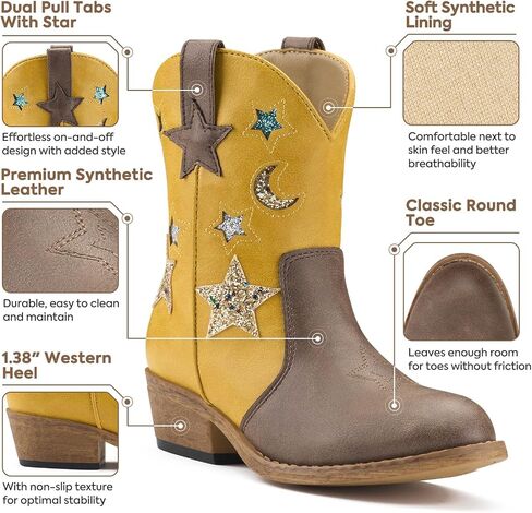 Rollda Girls Cowboy Boots Cowgirl Boots for Girls Star Boots Kids Western Boots for Toddler/Little Kid/Big Kid in Saudi Arabia