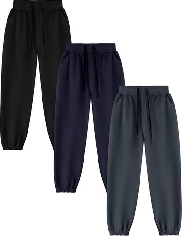 Kissonic 3 Pack Boys Girls Sweatpants Active Joggers Kids Elastic Waist Athletic Jogger Pants with Pockets Drawstring in Kuwait