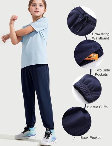 Kissonic 3 Pack Boys Girls Sweatpants Active Joggers Kids Elastic Waist Athletic Jogger Pants with Pockets Drawstring in Kuwait