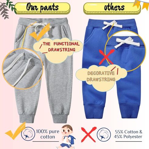 Boy's 2-Pack Pants, Toddler Cotton Pull on Jogger, Kids Dinosaur Drawstring Elastic Sweatpants in Saudi Arabia