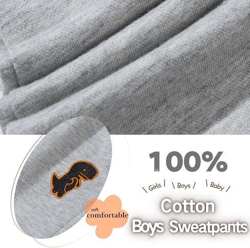 Boy's 2-Pack Pants, Toddler Cotton Pull on Jogger, Kids Dinosaur Drawstring Elastic Sweatpants in Saudi Arabia