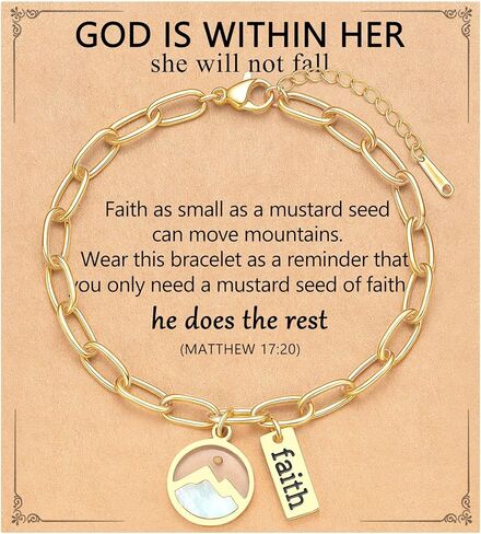 Move Mountains-Gold Mustard Seed Faith Bracelet Catholic Christian Easter Christmas Birthday Gifts for Women Her in Kuwait