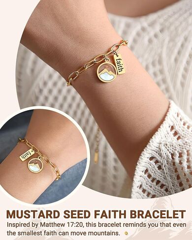 Move Mountains-Gold Mustard Seed Faith Bracelet Catholic Christian Easter Christmas Birthday Gifts for Women Her in Kuwait