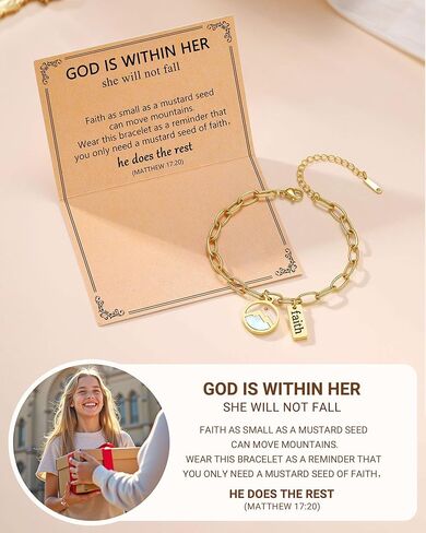 Move Mountains-Gold Mustard Seed Faith Bracelet Catholic Christian Easter Christmas Birthday Gifts for Women Her in Kuwait