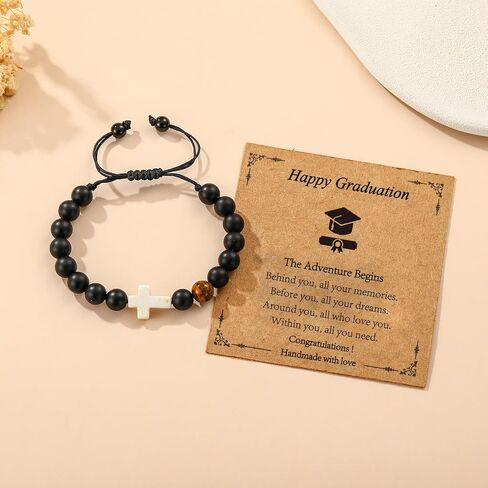 2025 Graduation Gifts for Her Girls Women Boys, Cross Pearl Beads Charm Bracelet Middle High College Kindergarten Preschool School Gifts in Kuwait