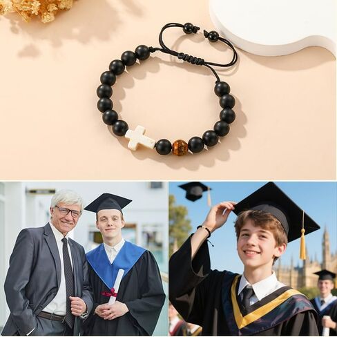 2025 Graduation Gifts for Her Girls Women Boys, Cross Pearl Beads Charm Bracelet Middle High College Kindergarten Preschool School Gifts in Kuwait