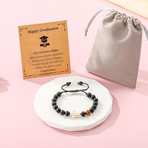 2025 Graduation Gifts for Her Girls Women Boys, Cross Pearl Beads Charm Bracelet Middle High College Kindergarten Preschool School Gifts in Kuwait