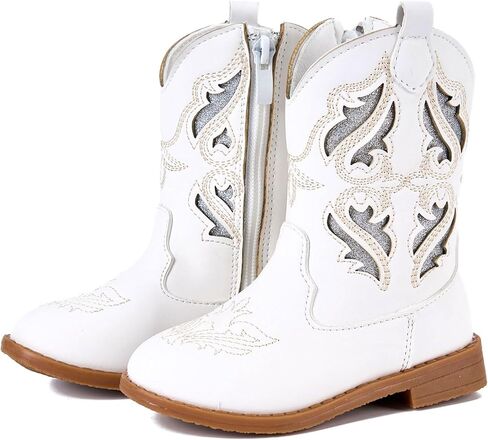 Newsonet Toddler Girls Cowboy Cowgirl Boots Round Toe Western Boots Mid Calf Side Zipper Riding Shoes for All Seasons Spring Summer Winter Fall in Saudi Arabia