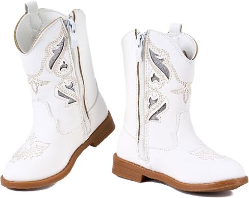 Newsonet Toddler Girls Cowboy Cowgirl Boots Round Toe Western Boots Mid Calf Side Zipper Riding Shoes for All Seasons Spring Summer Winter Fall in Saudi Arabia