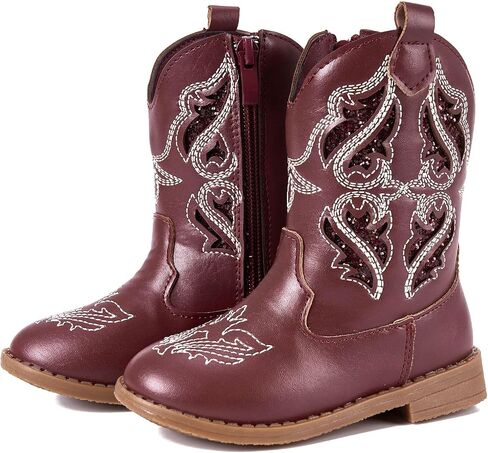Newsonet Toddler Girls Cowboy Cowgirl Boots Round Toe Western Boots Mid Calf Side Zipper Riding Shoes for All Seasons Spring Summer Winter Fall in Saudi Arabia