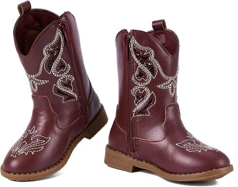 Newsonet Toddler Girls Cowboy Cowgirl Boots Round Toe Western Boots Mid Calf Side Zipper Riding Shoes for All Seasons Spring Summer Winter Fall in Saudi Arabia