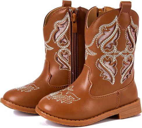 Newsonet Toddler Girls Cowboy Cowgirl Boots Round Toe Western Boots Mid Calf Side Zipper Riding Shoes for All Seasons Spring Summer Winter Fall in Saudi Arabia