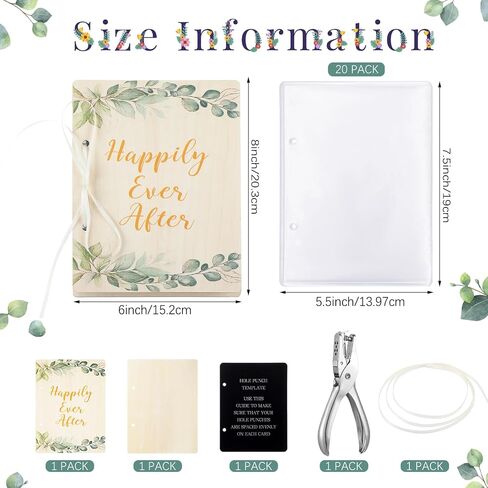Happily Ever After Card Keeper Wedding Greeting Card Organizer Kit Include 6x8 Greeting Postcard Holder Hole Punch Print Template 20 Photo Protectors for Wedding Keepsake Album Storage Gift in Saudi Arabia