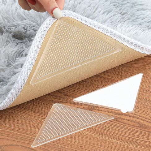 Rug Tape Pad, Triangle Anti Slip and Non Curling Rug Tape Pad, Keep Rug in The Place and Protect Floor Washable and Reusable Rug pad, Non-Trace Removable Rug Tape for Hardwood Floor (Clear, 8 pcs) in Saudi Arabia