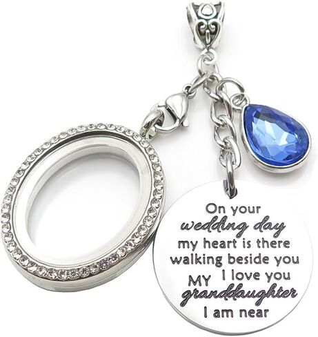 IDLAN Wedding Bouquet Locket Charm Rhinestone Photo Frame Memorial Bridal Bouquet Charm Memorial Photo Keepsake Something blue in Kuwait