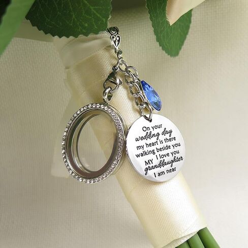 IDLAN Wedding Bouquet Locket Charm Rhinestone Photo Frame Memorial Bridal Bouquet Charm Memorial Photo Keepsake Something blue in Kuwait