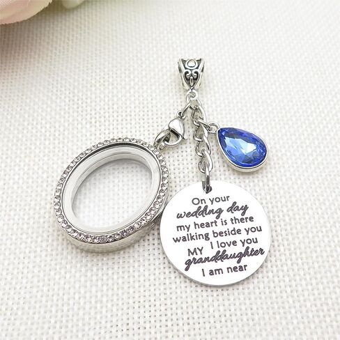 IDLAN Wedding Bouquet Locket Charm Rhinestone Photo Frame Memorial Bridal Bouquet Charm Memorial Photo Keepsake Something blue in Kuwait
