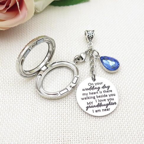 IDLAN Wedding Bouquet Locket Charm Rhinestone Photo Frame Memorial Bridal Bouquet Charm Memorial Photo Keepsake Something blue in Kuwait