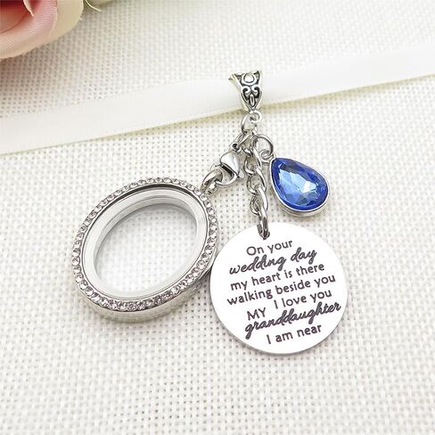 IDLAN Wedding Bouquet Locket Charm Rhinestone Photo Frame Memorial Bridal Bouquet Charm Memorial Photo Keepsake Something blue in Kuwait