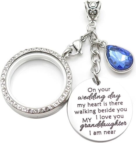 IDLAN Wedding Bouquet Locket Charm Rhinestone Photo Frame Memorial Bridal Bouquet Charm Memorial Photo Keepsake Something blue in Kuwait