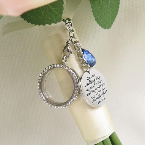 IDLAN Wedding Bouquet Locket Charm Rhinestone Photo Frame Memorial Bridal Bouquet Charm Memorial Photo Keepsake Something blue in Kuwait