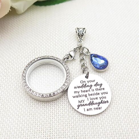 IDLAN Wedding Bouquet Locket Charm Rhinestone Photo Frame Memorial Bridal Bouquet Charm Memorial Photo Keepsake Something blue in Kuwait