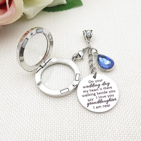 IDLAN Wedding Bouquet Locket Charm Rhinestone Photo Frame Memorial Bridal Bouquet Charm Memorial Photo Keepsake Something blue in Kuwait