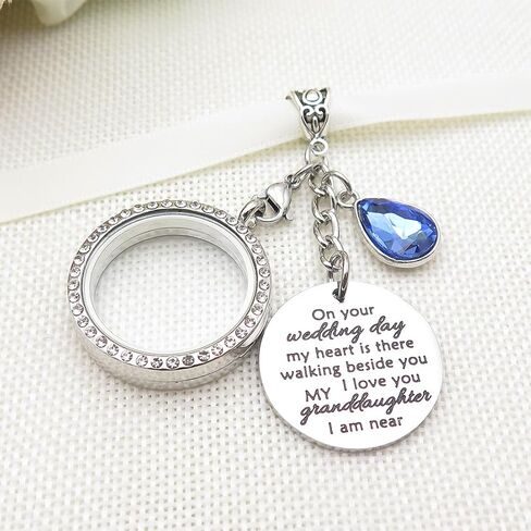 IDLAN Wedding Bouquet Locket Charm Rhinestone Photo Frame Memorial Bridal Bouquet Charm Memorial Photo Keepsake Something blue in Kuwait